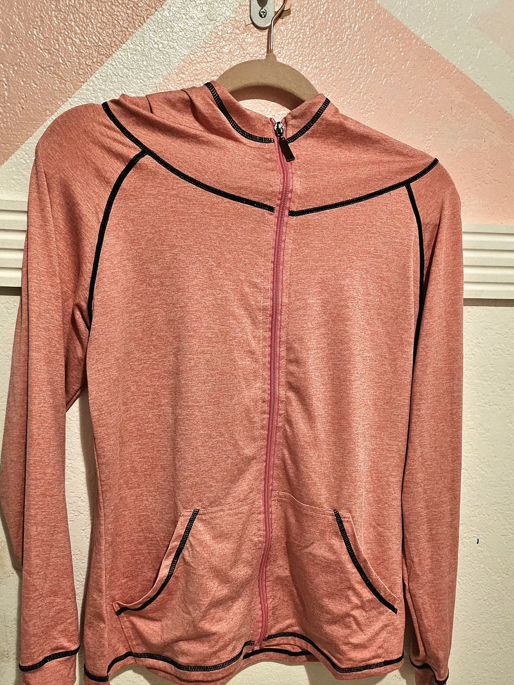 Women’s Coral Pink Zip Hoodie with Contrast Piping